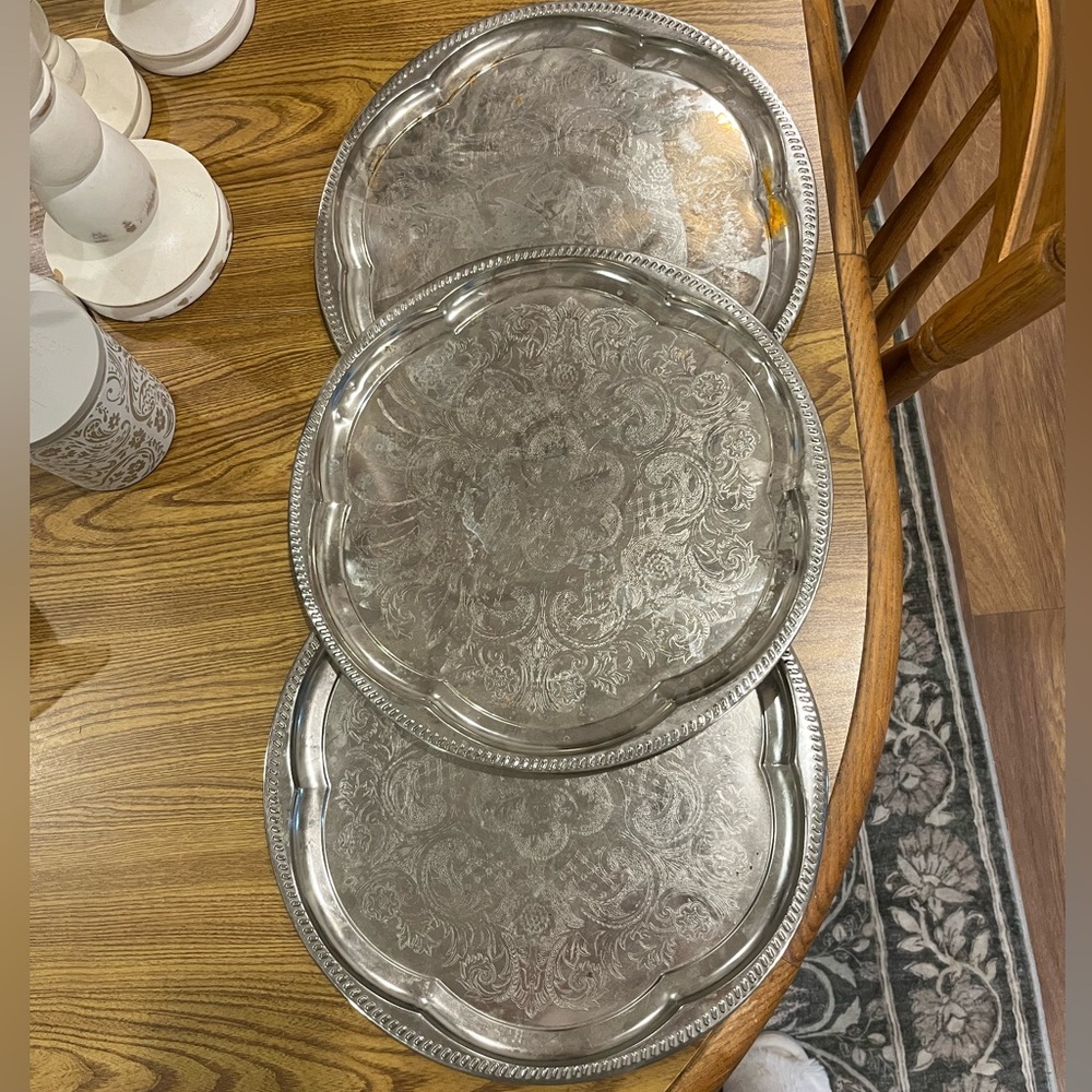 3  Silver Serving Trays